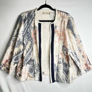 Chico's Watercolor Paisly Print Textured Open Front Jacket Blazer Sz 2 Large